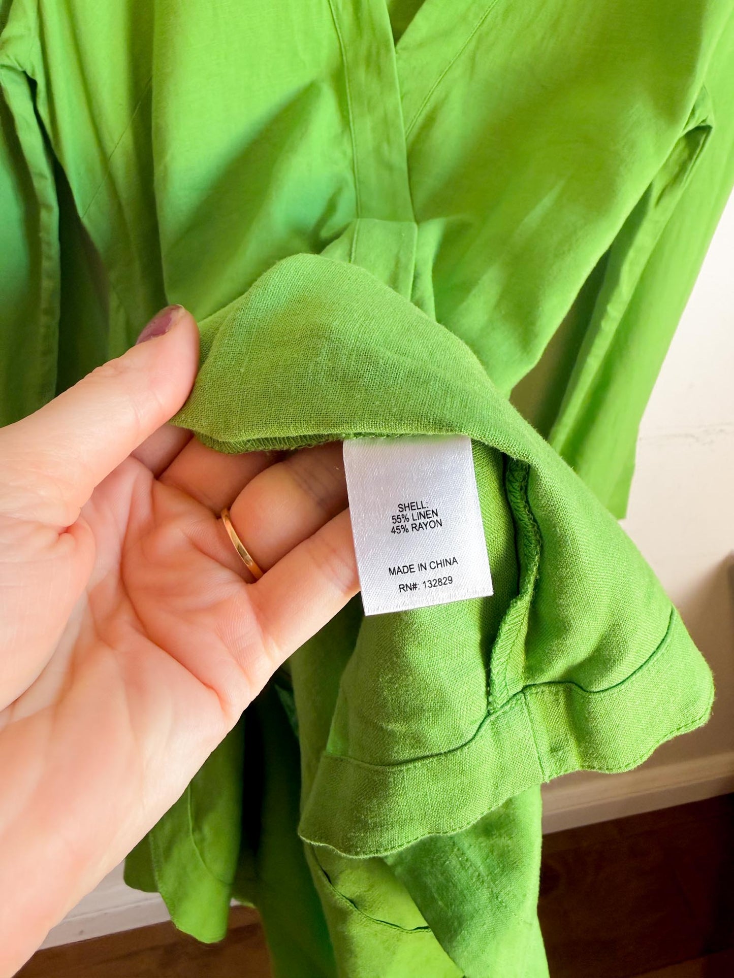 L'Academie "The Janeiro Linen Mini Dress in Green" (Size M)