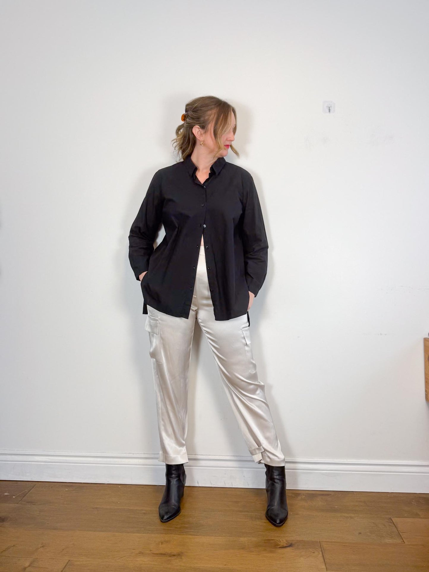 Eileen Fisher Organic Cotton Blouse in Black (Size L)