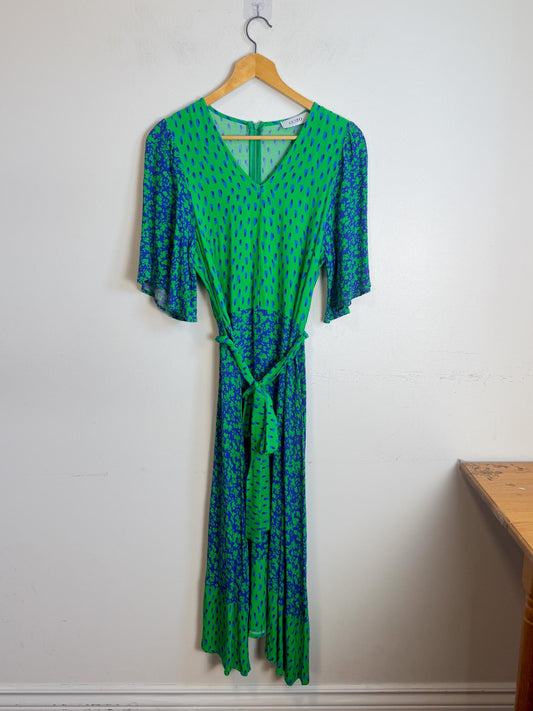 GUSTO Mixed Print Dress in Green/Blue (Size S/M)