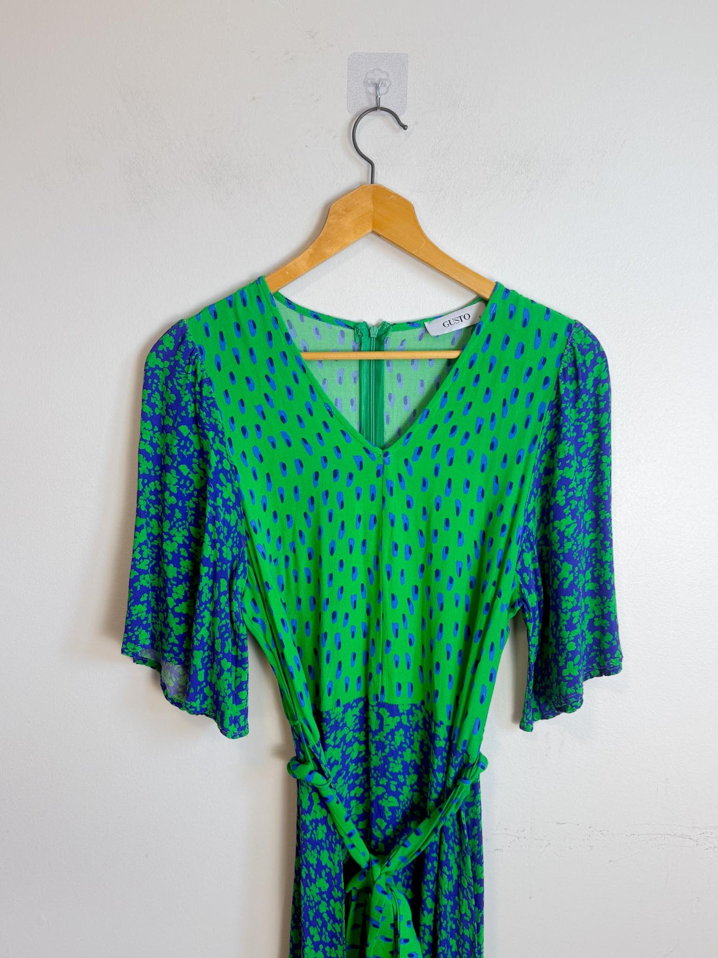 GUSTO Mixed Print Dress in Green/Blue (Size S/M)