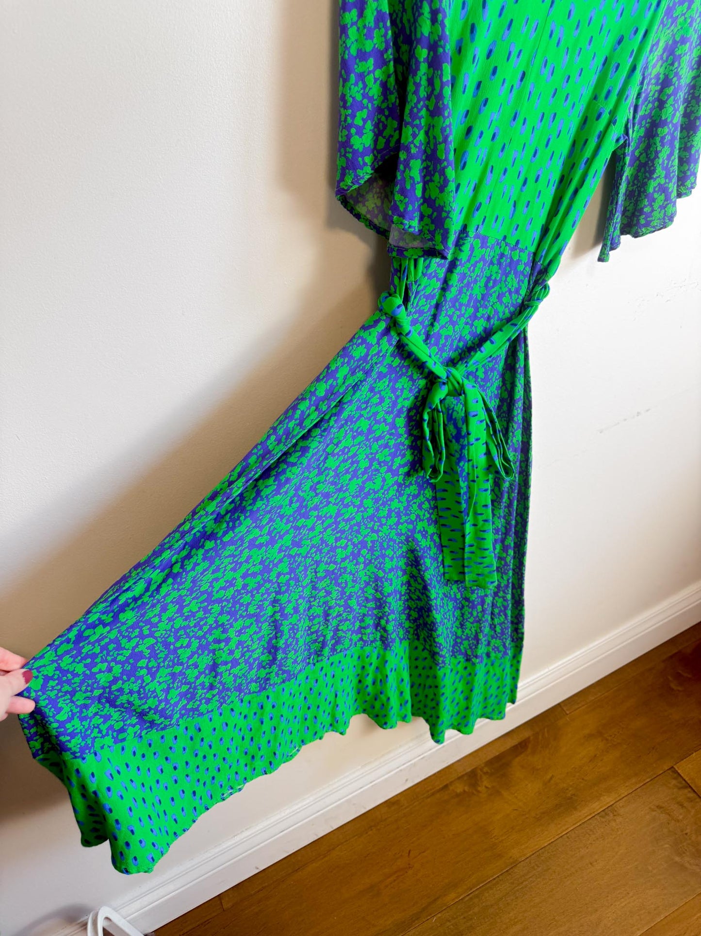 GUSTO Mixed Print Dress in Green/Blue (Size S/M)