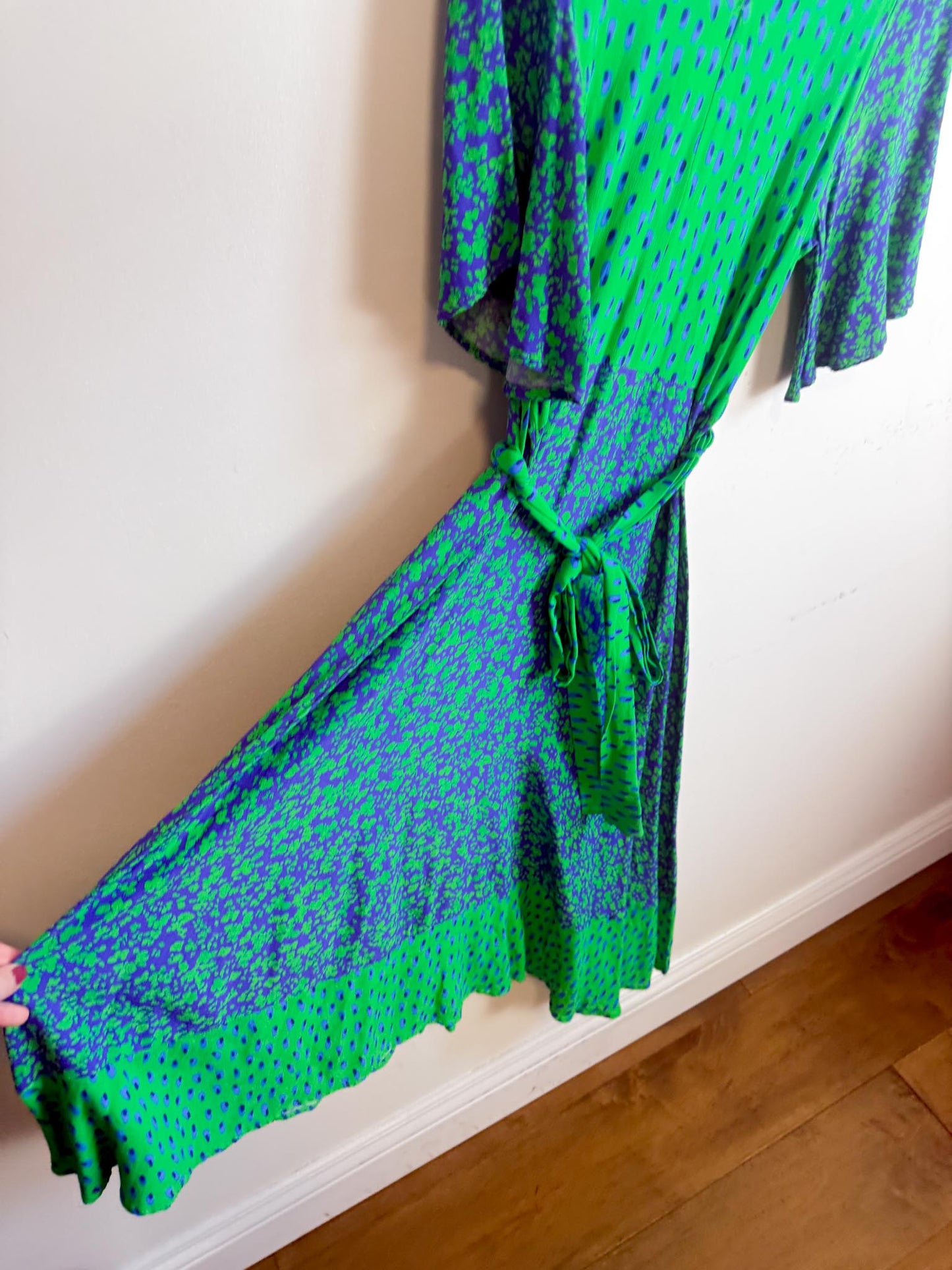 GUSTO Mixed Print Dress in Green/Blue (Size S/M)