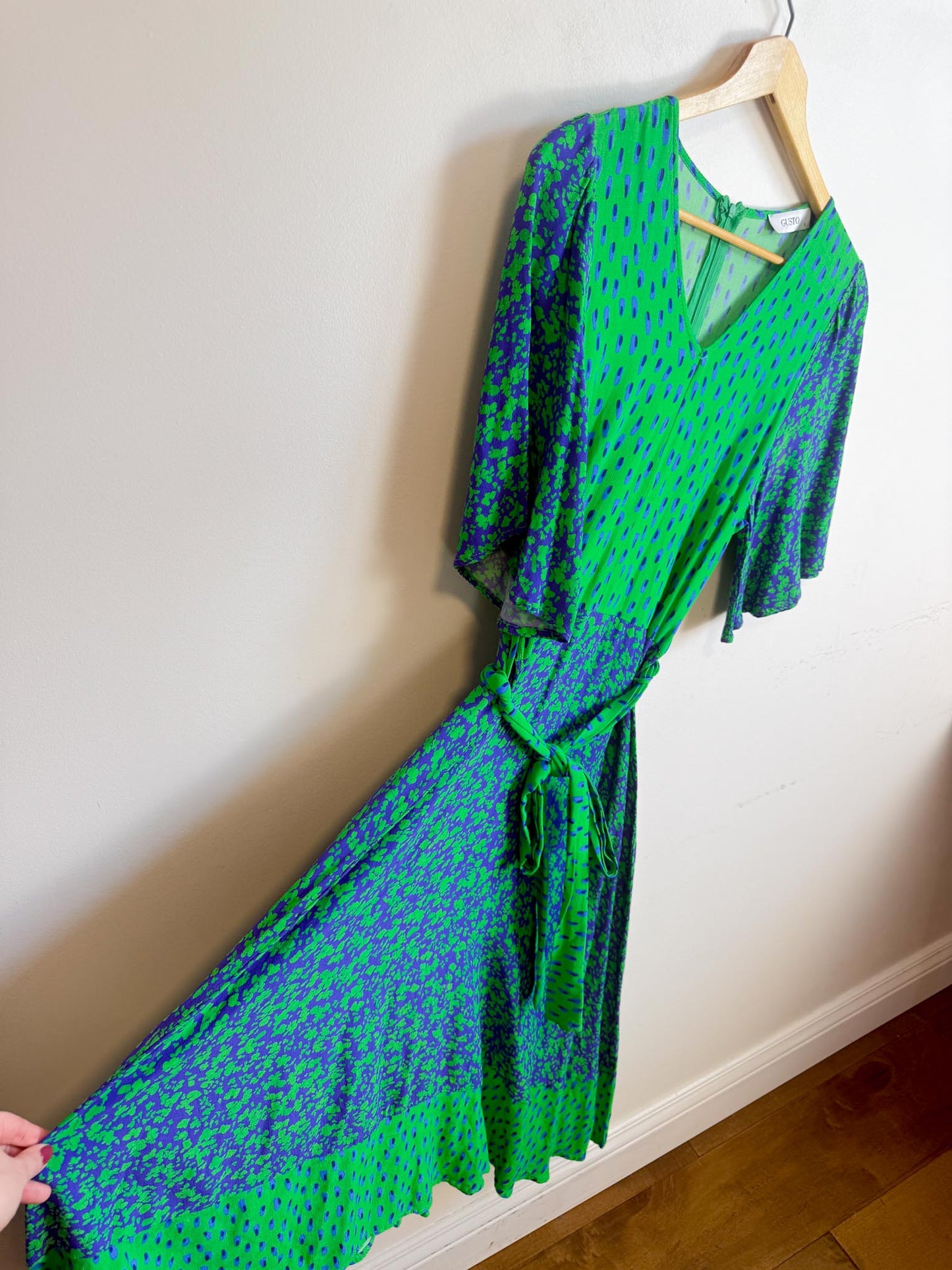 GUSTO Mixed Print Dress in Green/Blue (Size S/M)