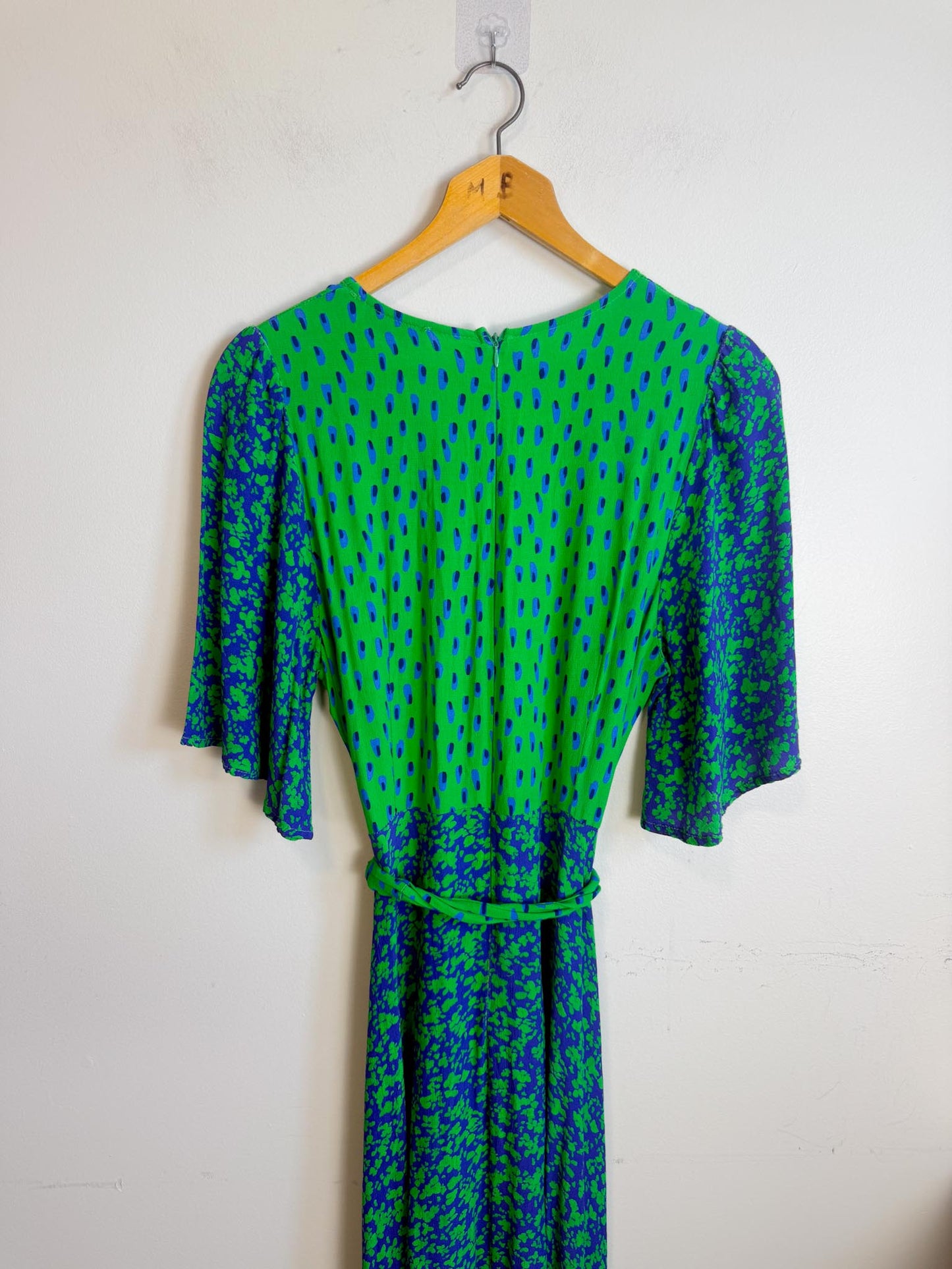 GUSTO Mixed Print Dress in Green/Blue (Size S/M)