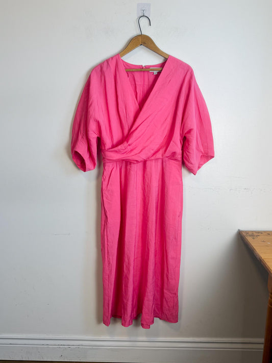 COS Puff Sleeve Midi Dress in Hot Pink (Size M/L)