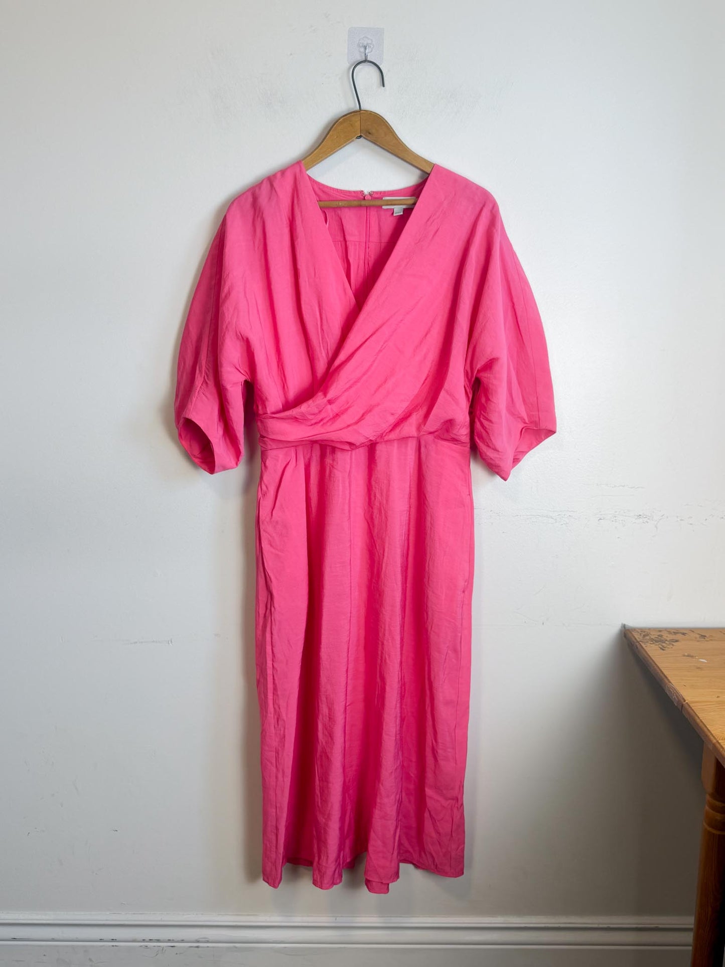 COS Puff Sleeve Midi Dress in Hot Pink (Size M/L)