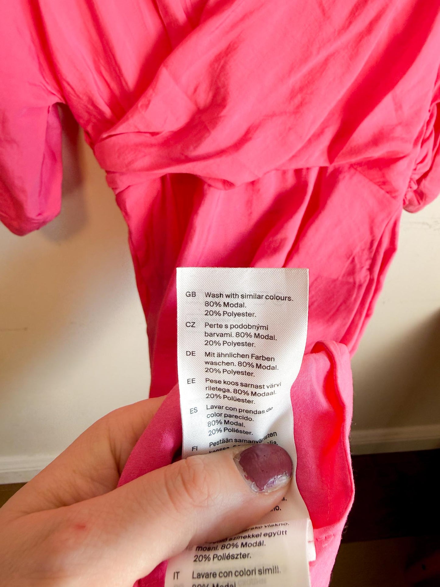 COS Puff Sleeve Midi Dress in Hot Pink (Size M/L)