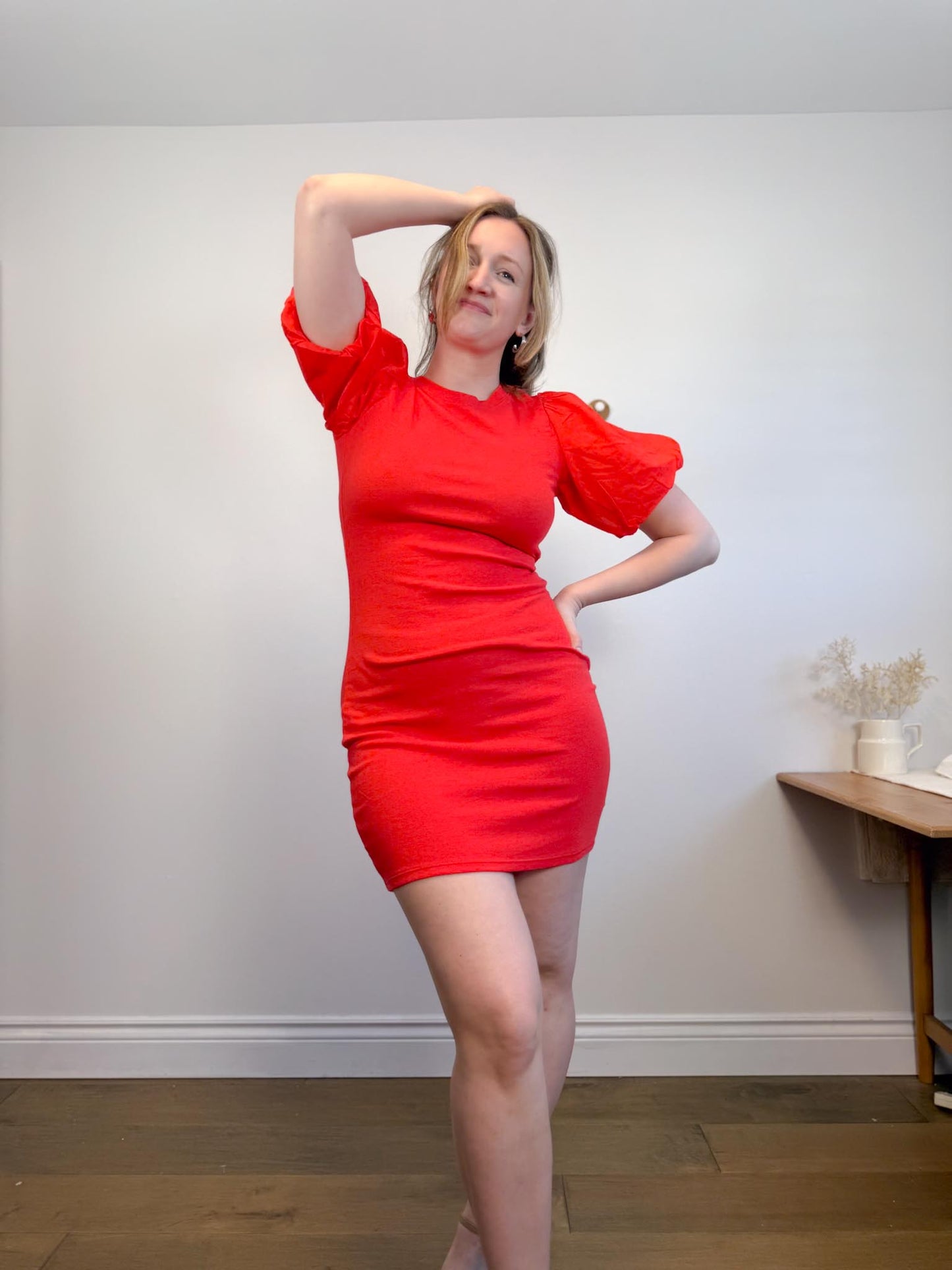 Gap Red Mini Dress with Puff Sleeves NWT (Size M)