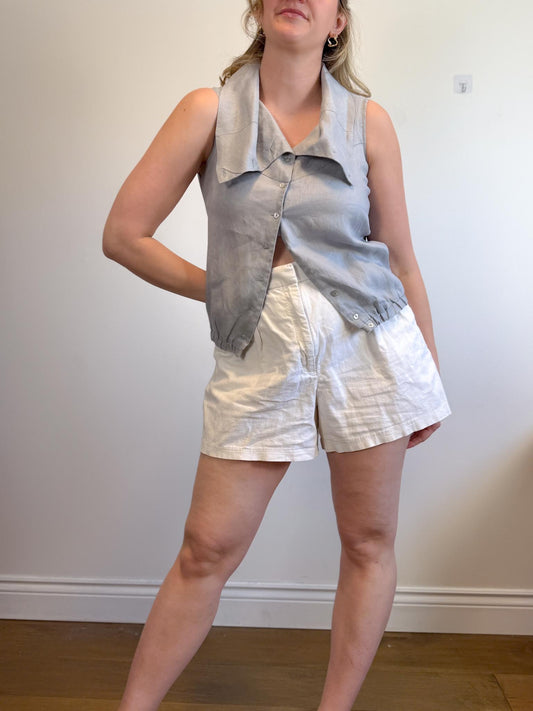 atelier b. slow fashion linen collared blouse in grey (Size S/M)