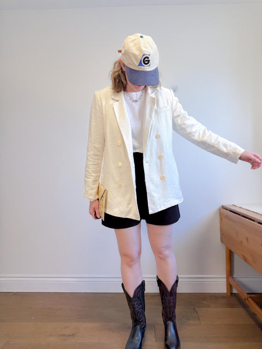 House of Harlow Cream Linen-Blend Blazer with Belt (Size L)