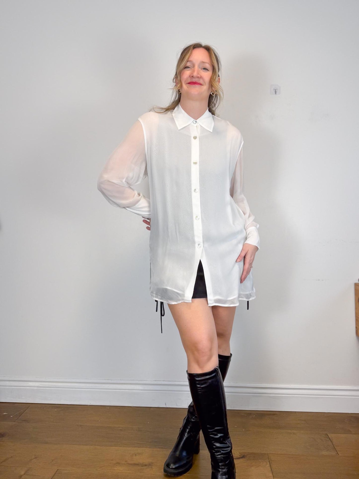 Abercrombie & Fitch Knit Dress with Side Ruching in Black (Size L)