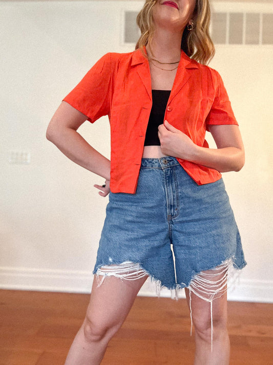 Vintage Orange Linen Blouse (Size S)