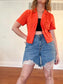 Vintage Orange Linen Blouse (Size S)