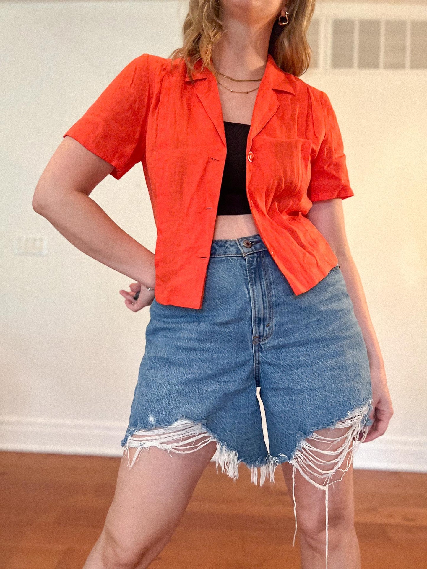 Vintage Orange Linen Blouse (Size S)