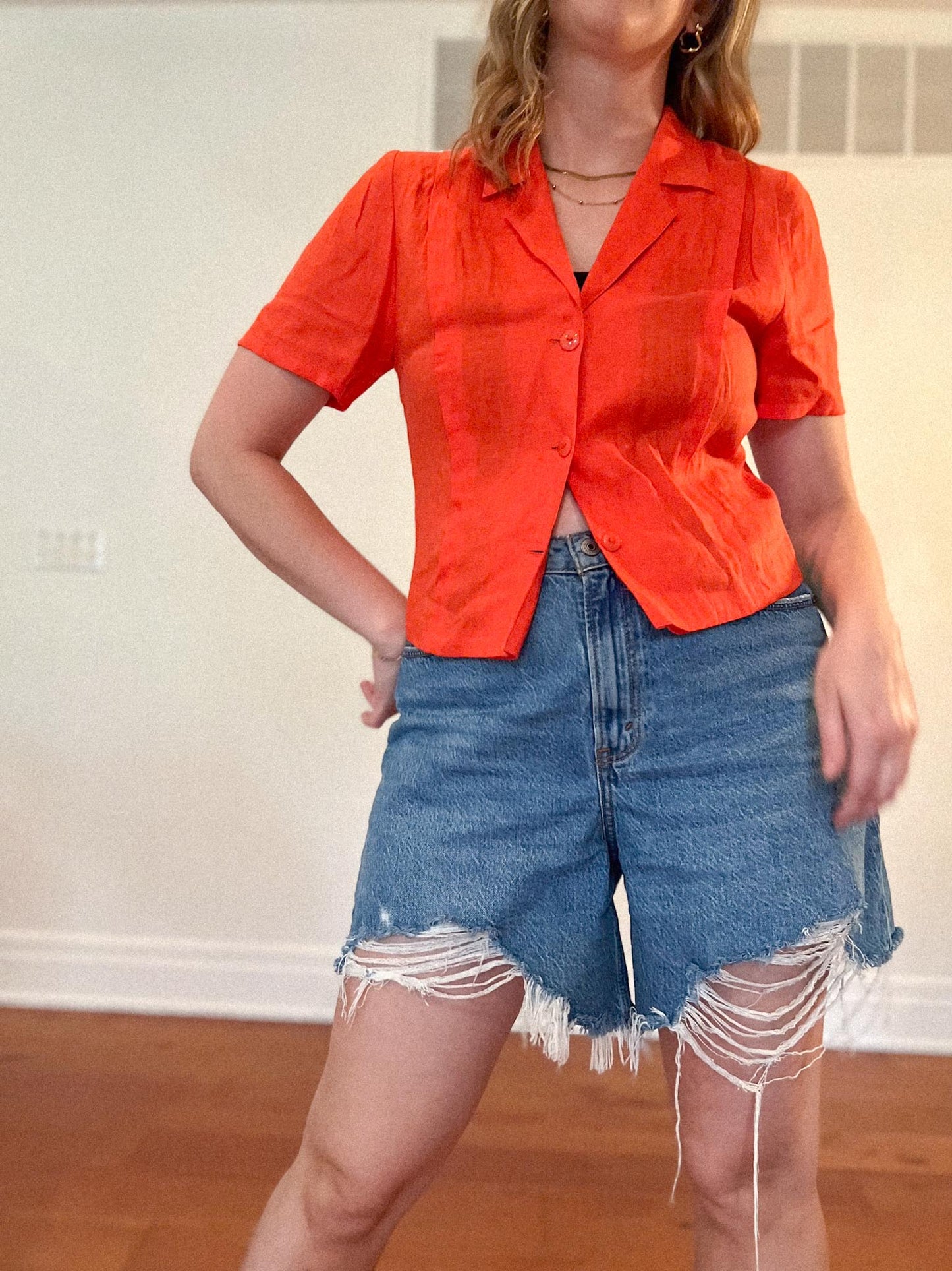 Vintage Orange Linen Blouse (Size S)