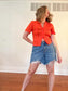 Vintage Orange Linen Blouse (Size S)