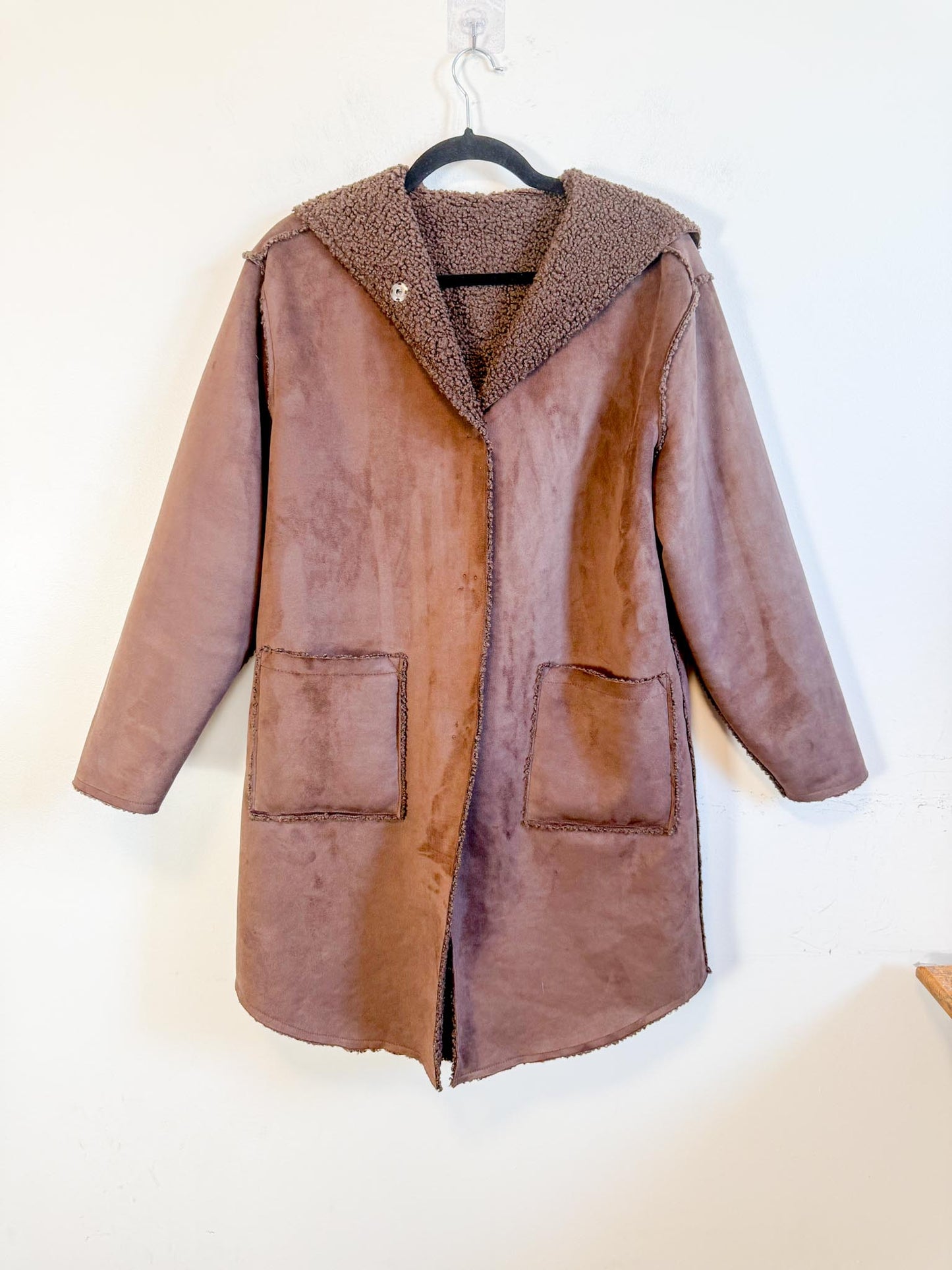 Fransa Reversible Faux Fur Jacket in Brown (Size M/L)