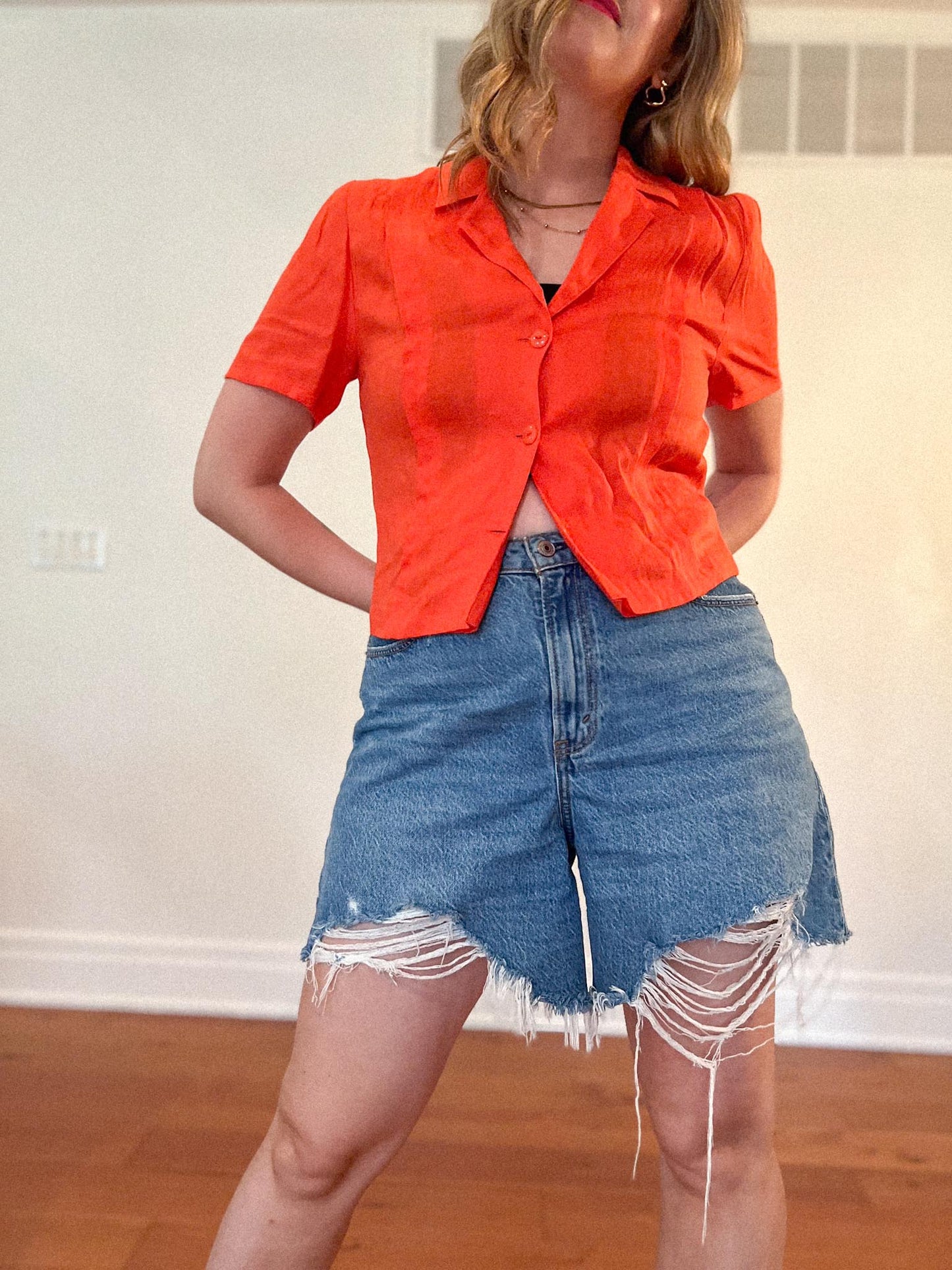 Vintage Orange Linen Blouse (Size S)