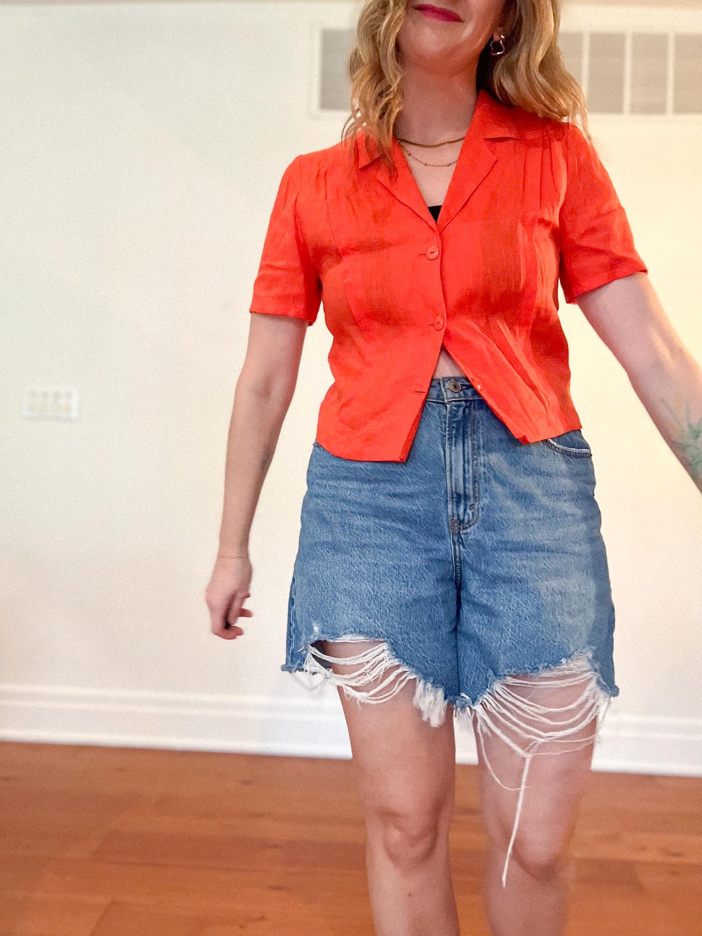 Vintage Orange Linen Blouse (Size S)