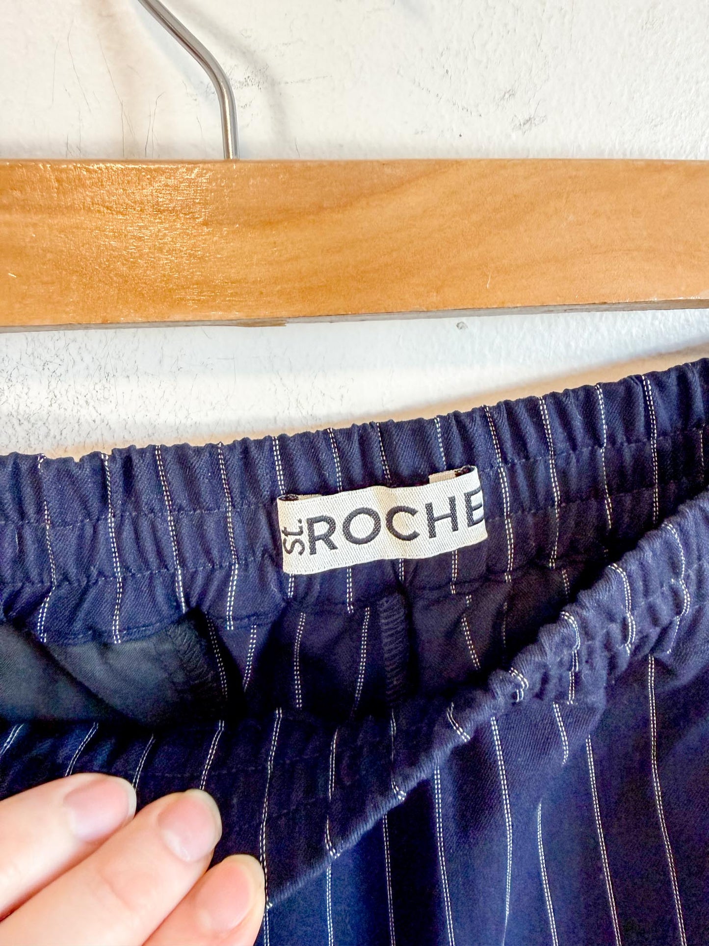 St. Roche Mid Rise Pinstriped Pants in Navy/White (Size L)