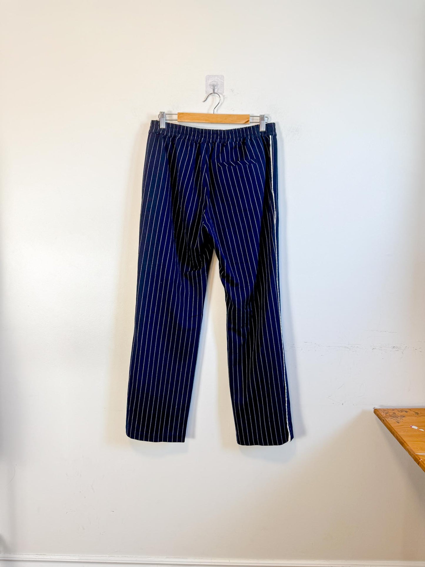 St. Roche Mid Rise Pinstriped Pants in Navy/White (Size L)