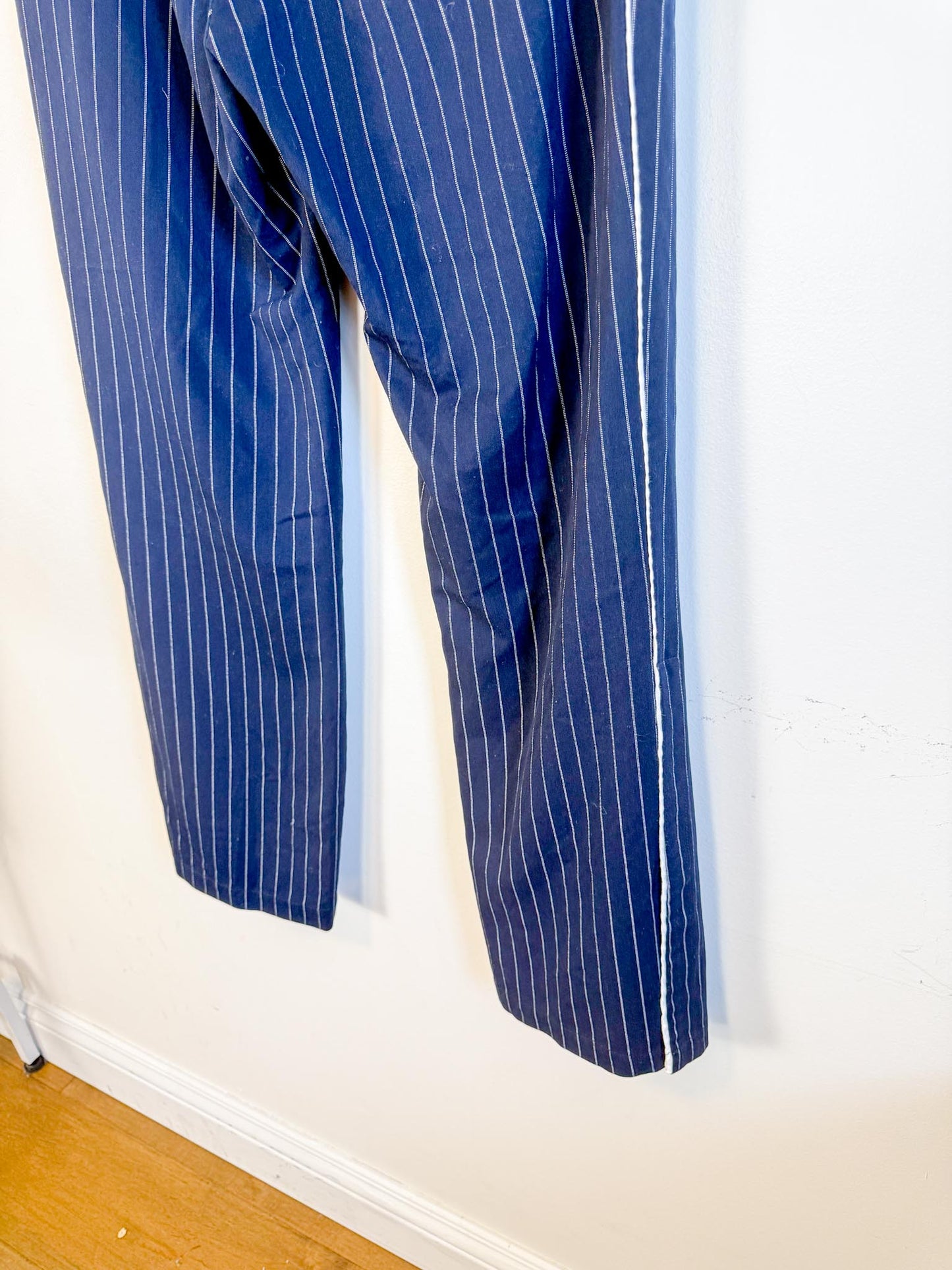 St. Roche Mid Rise Pinstriped Pants in Navy/White (Size L)