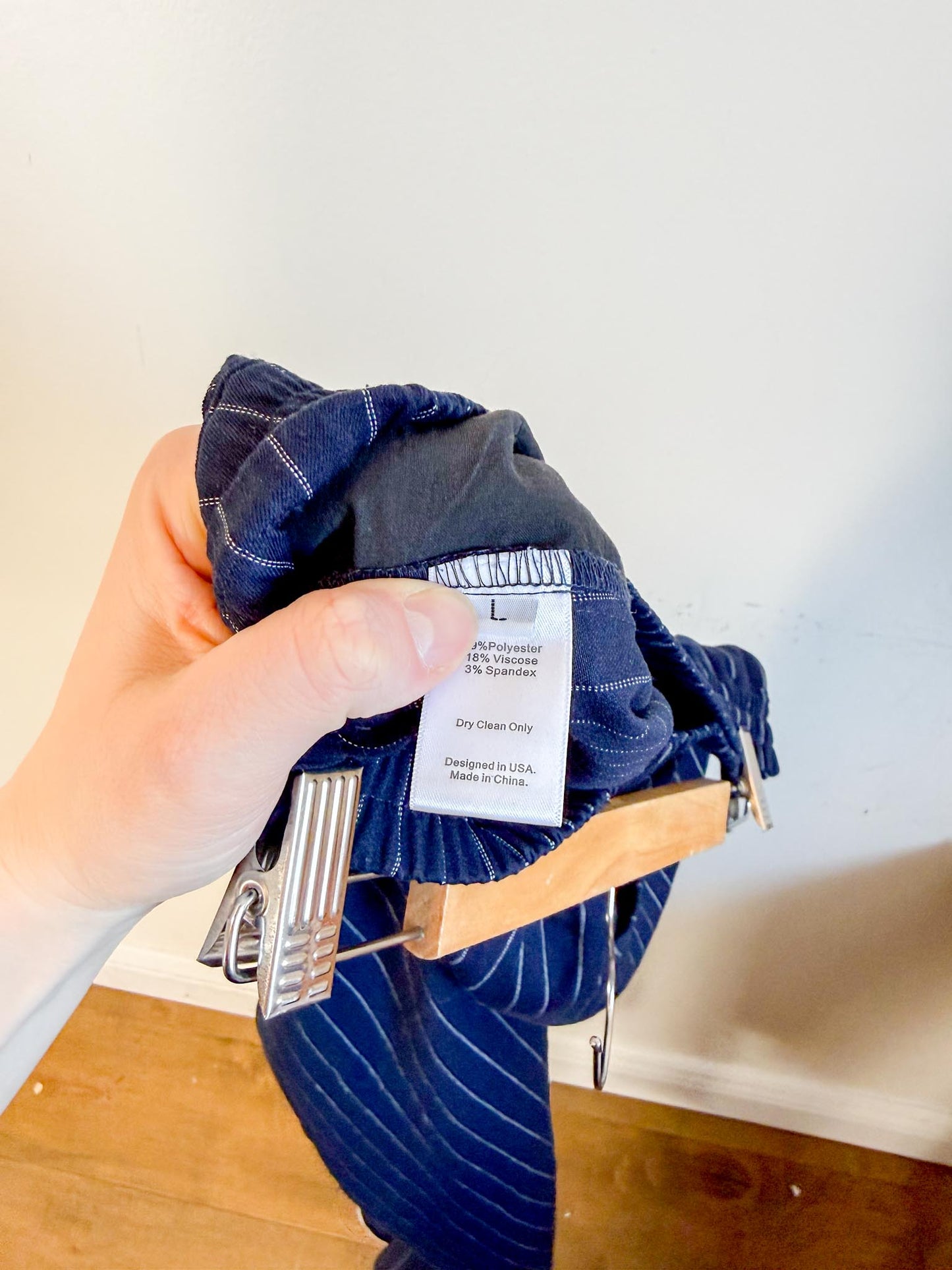 St. Roche Mid Rise Pinstriped Pants in Navy/White (Size L)