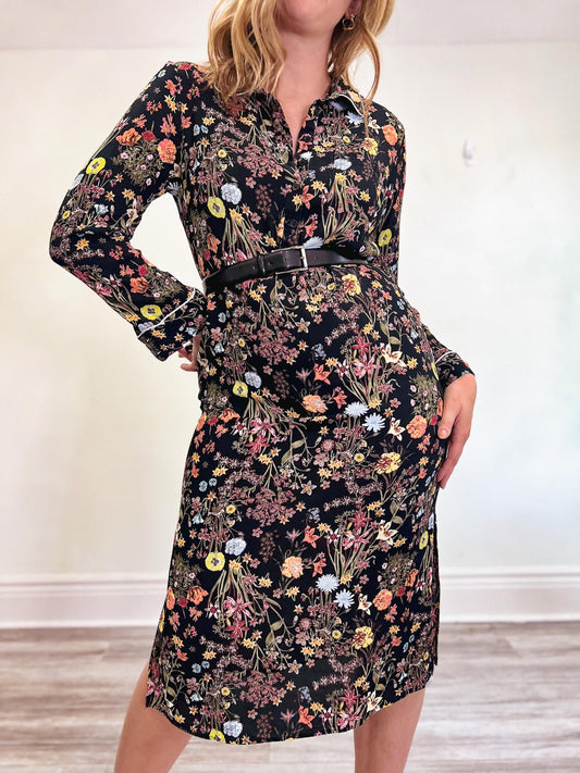 H.O.G Long Sleeve Floral Dress in Black (Size M)