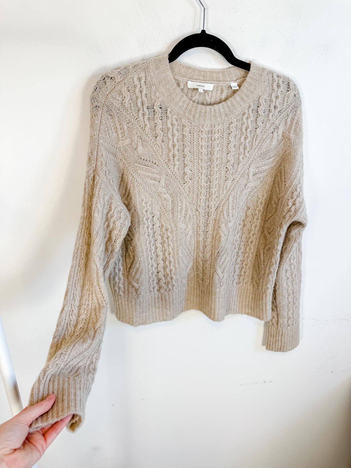 Vince "Variegated Cable Wool & Cashmere Sweater in Grey" (Size S)