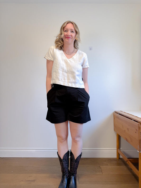 Free Label Cropped Linen V-NecK Top in White SOLD AS IS (Size M)