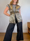 Vintage Leopard Print Blouse with Front Tie (Size L)