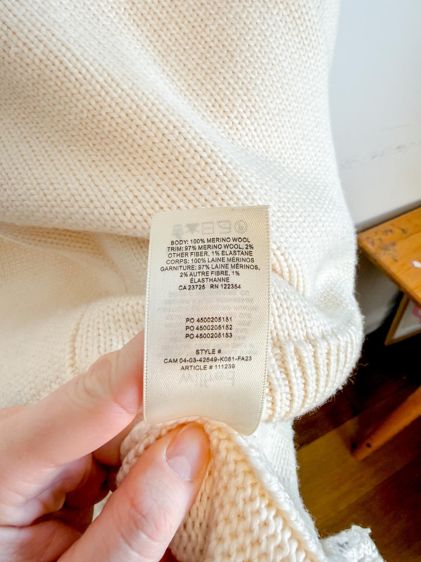 Wilfred "Rosemary Merino Wool Sweater in Light Birch" (Size S/M)