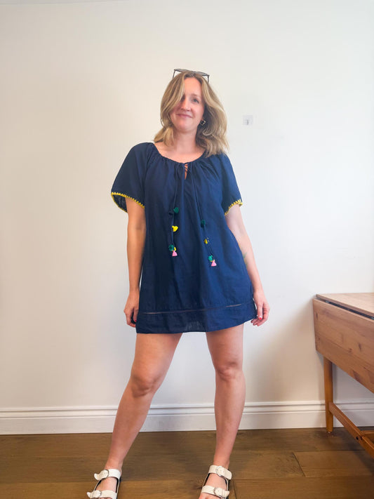 J.Crew "Embroidered Linen Blend Cover Up Tunic Dress in Navy"