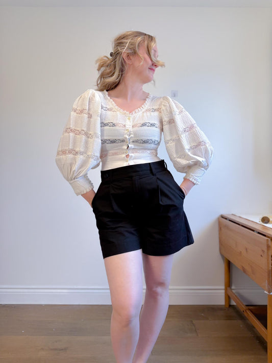 Vintage 1950s Lou Larry Lace Puff Sleeve Blouse (Size S/M)