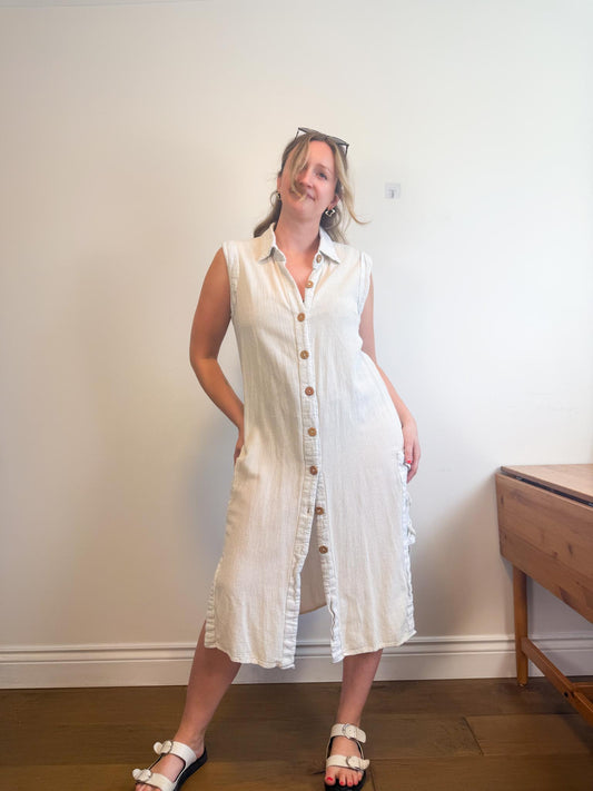 Vintage Cotton Beach Cover Up Dress (Size L)