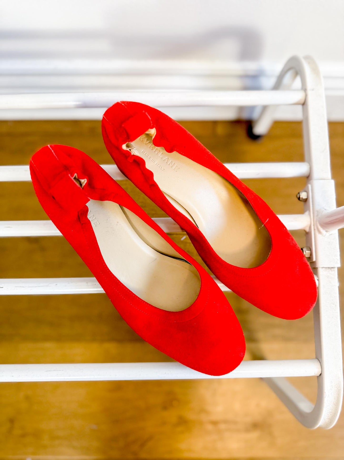 Everlane "The Leather Day Heel in Vibrant Red Suede" (Size 8)