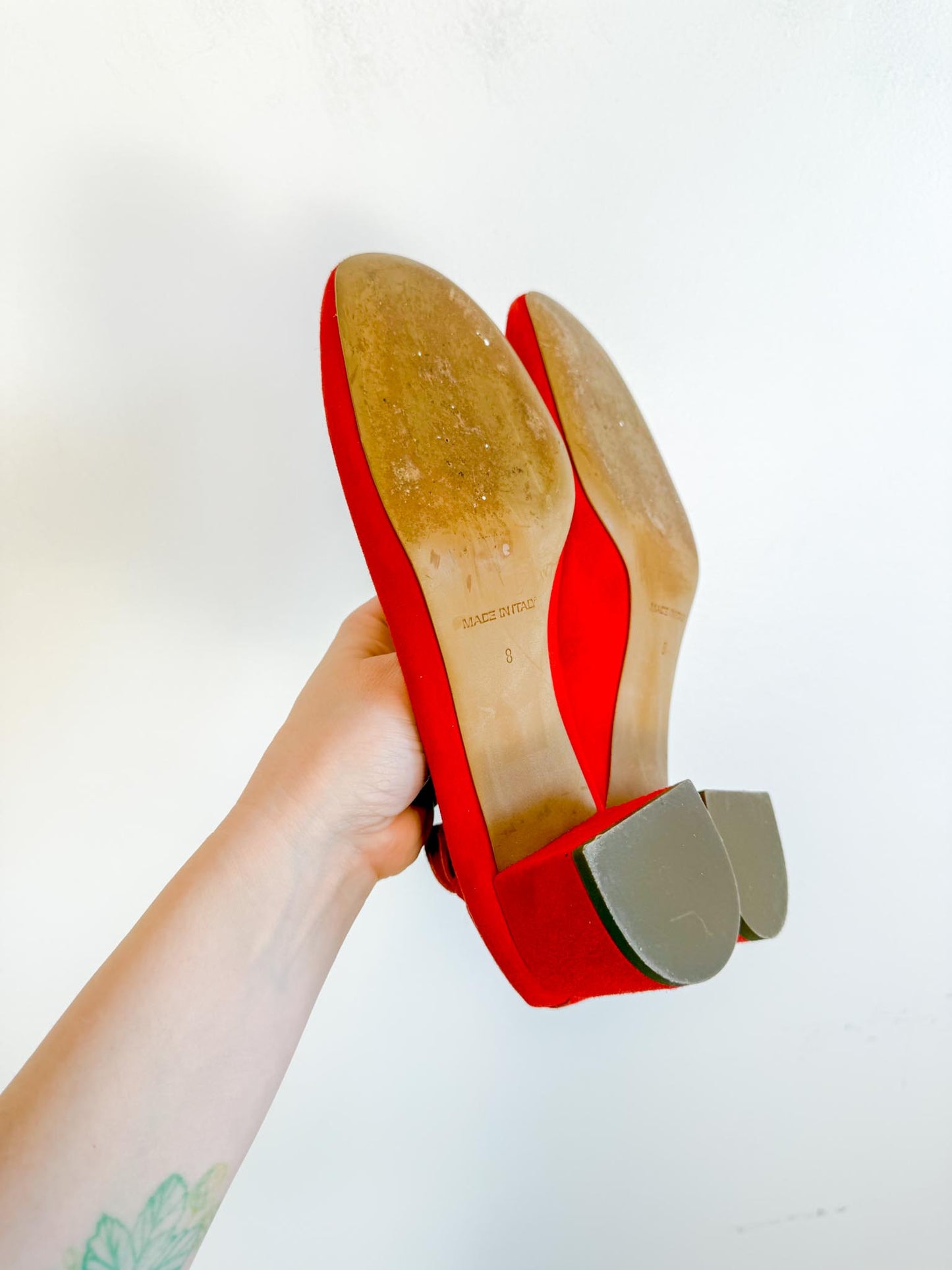 Everlane "The Leather Day Heel in Vibrant Red Suede" (Size 8)