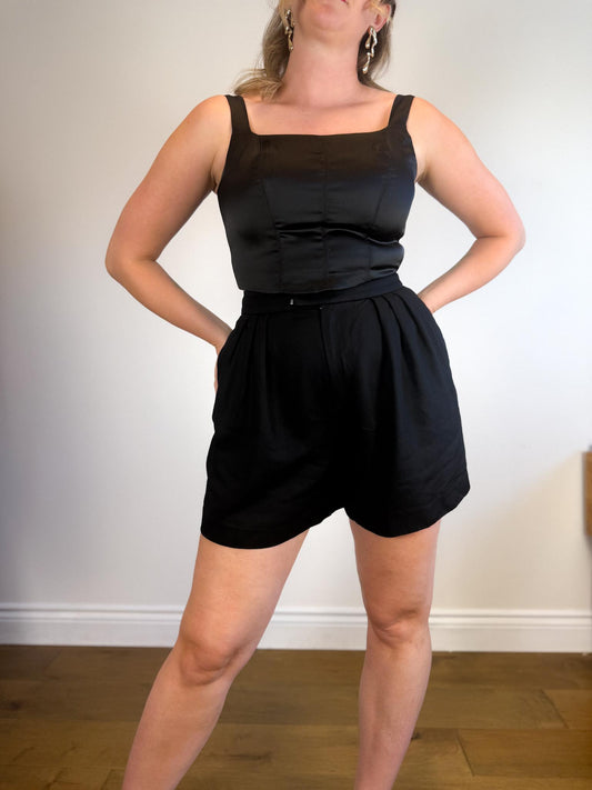 House of Harlow Black Satin Cropped Tank (Size M)