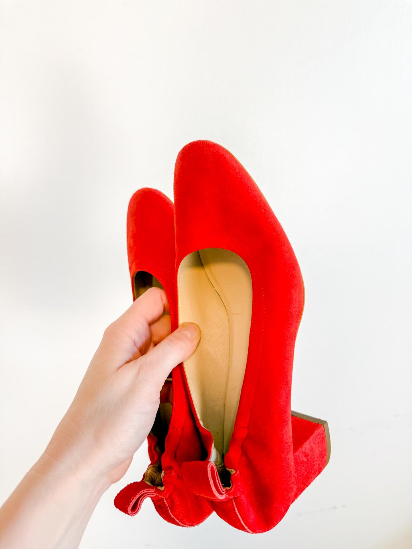 Everlane "The Leather Day Heel in Vibrant Red Suede" (Size 8)