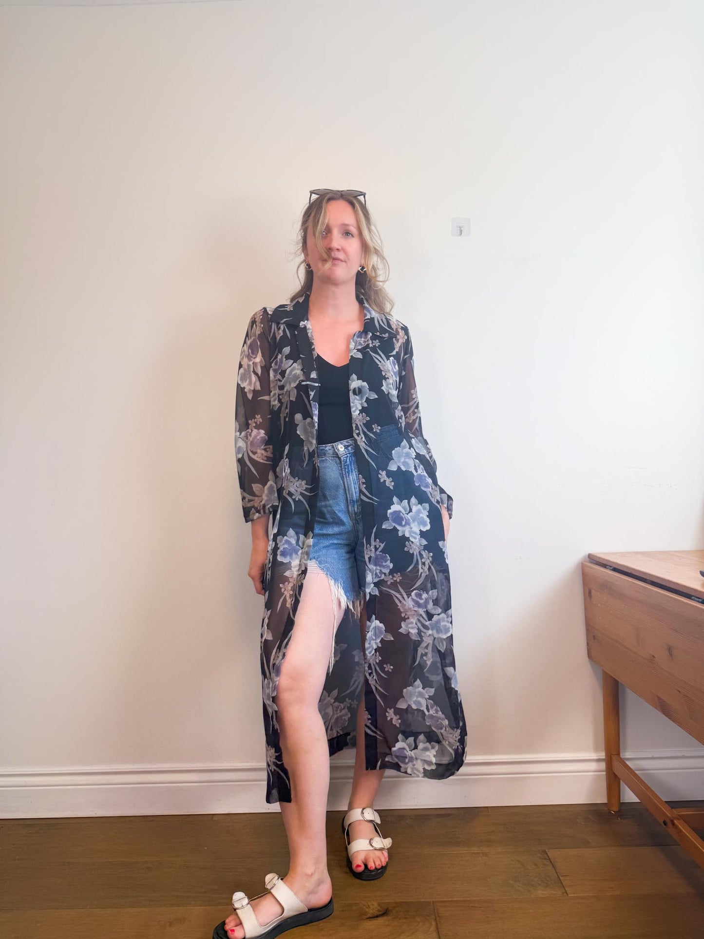 Vintage Sheer Floral Duster Jacket (Size L/XL)
