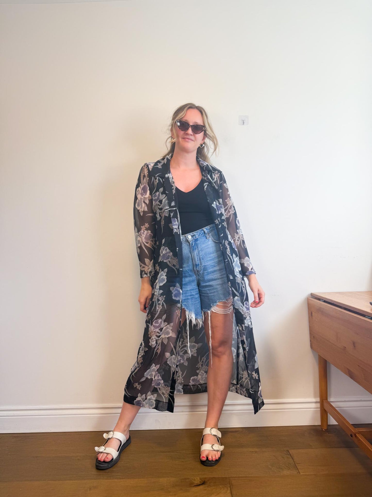 Vintage Sheer Floral Duster Jacket (Size L/XL)