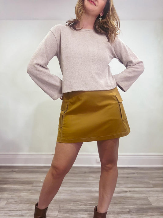 H&M Wide Arm Long Sleeve Cropped Tee in Beige (Size S)