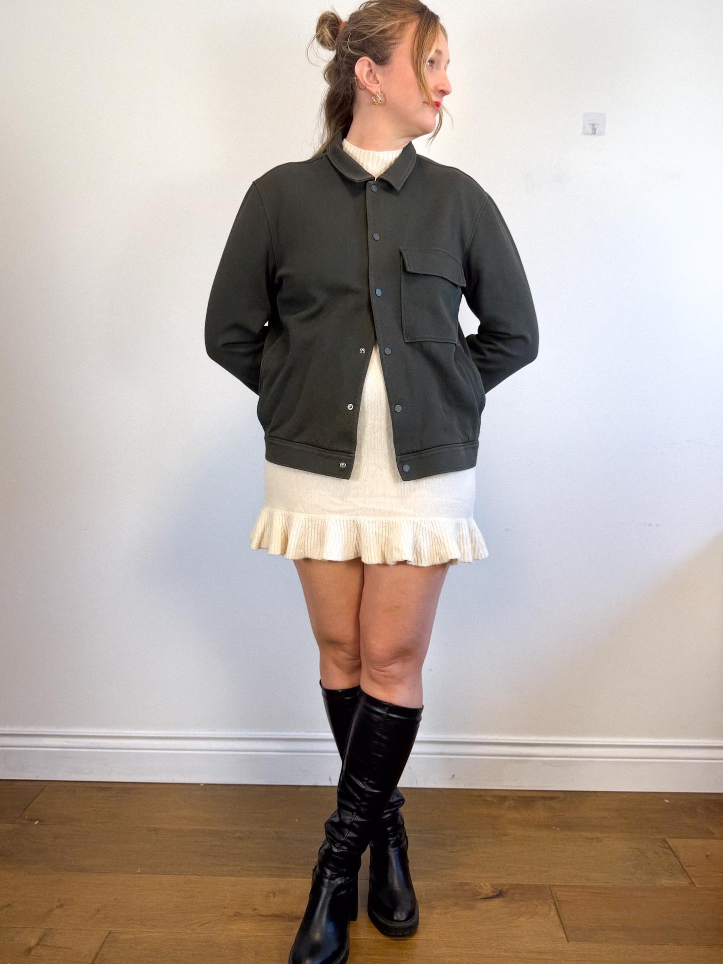 PAIGE "Julita Long-Sleeve Sweater Mini Dress in Cream" (Size XS/S)