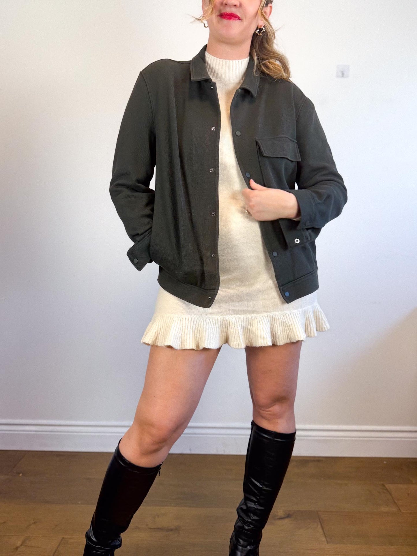 PAIGE "Julita Long-Sleeve Sweater Mini Dress in Cream" (Size XS/S)