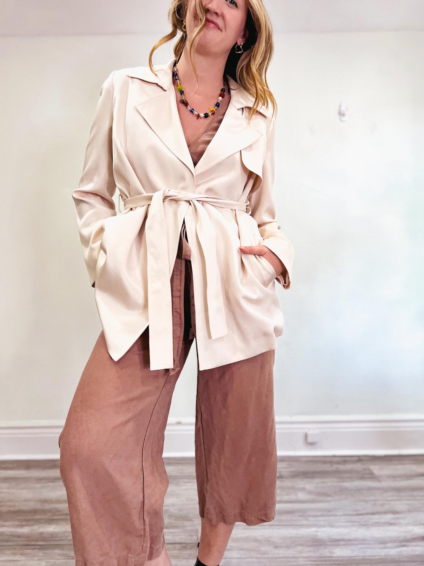 Elie Tahari Belted Silk Wrap Jacket in Marble Arch NWT (Size L)