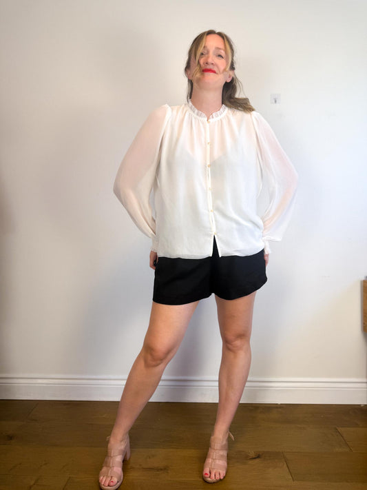 Wilfred Sheer Ruffled Alexis Blouse in White (Size L)