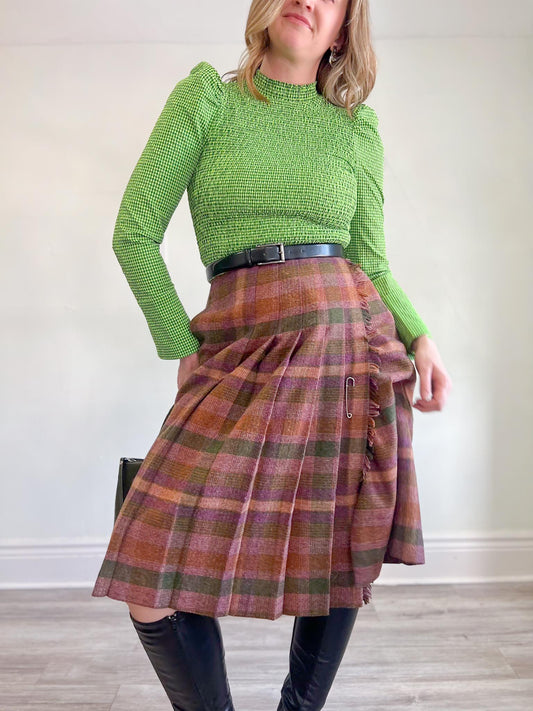 Vintage Plaid Wool Blanket Skirt (Size M)