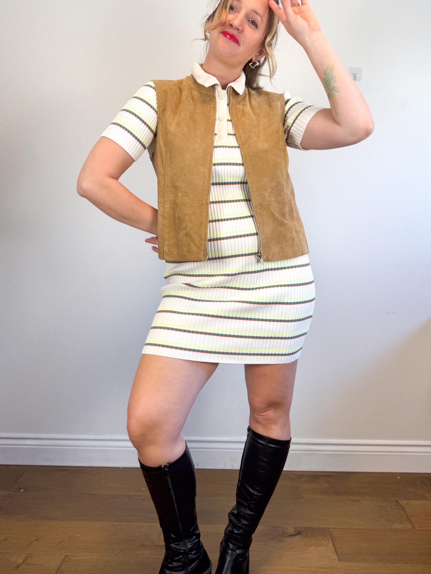 Lacoste Striped Ribbed Polo Dress (Size L)