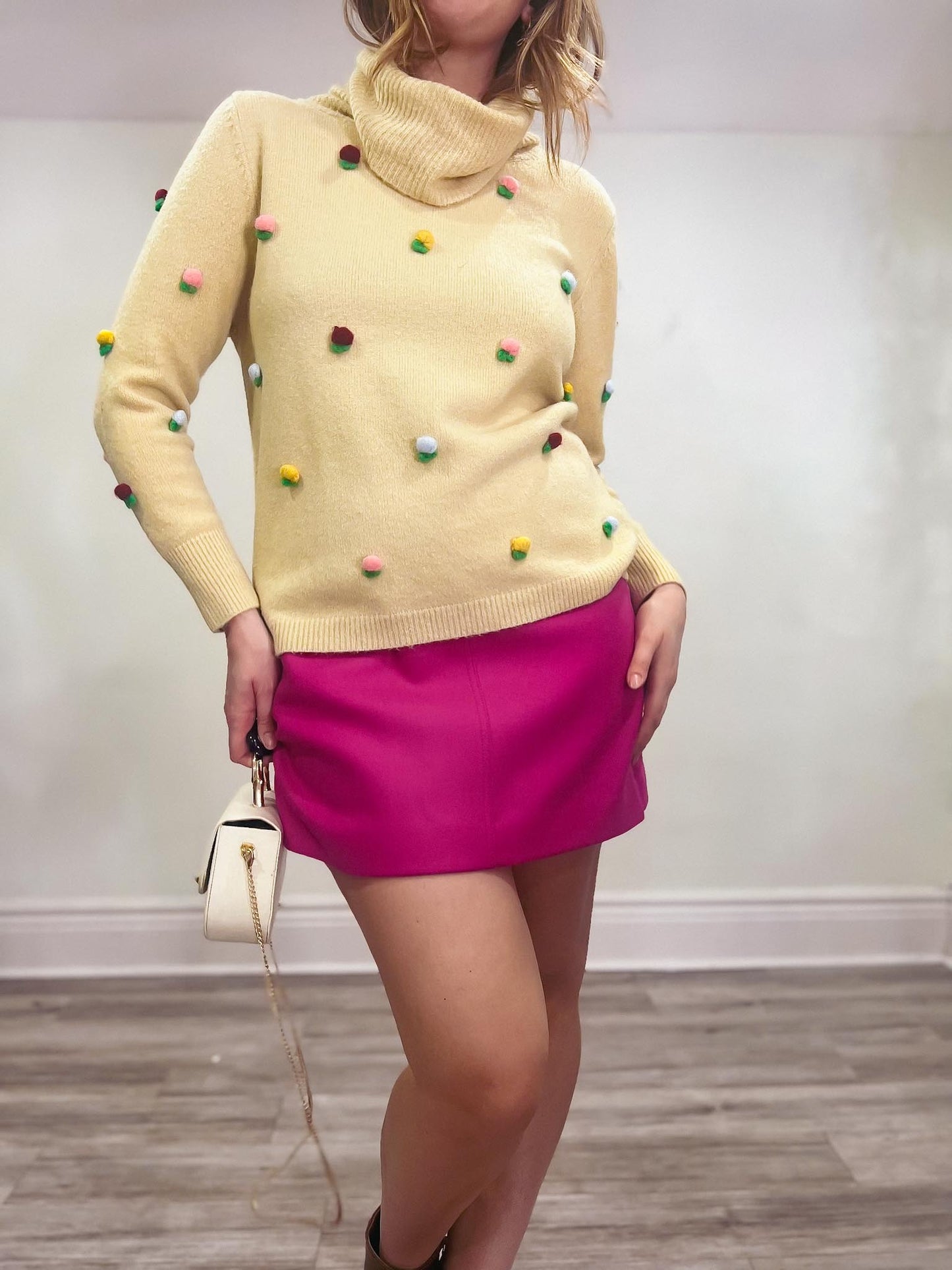 PEPA LOVES "Pepaloves Floral Patch Pom Pom Sweater in Sand" (Size S/M)