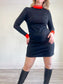 Karen Millen Long Sleeve Mini Dress With Orange Red Cuff/Collar (Size M/L)
